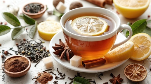 A Cup of Tea With Lemon Slices and Spices