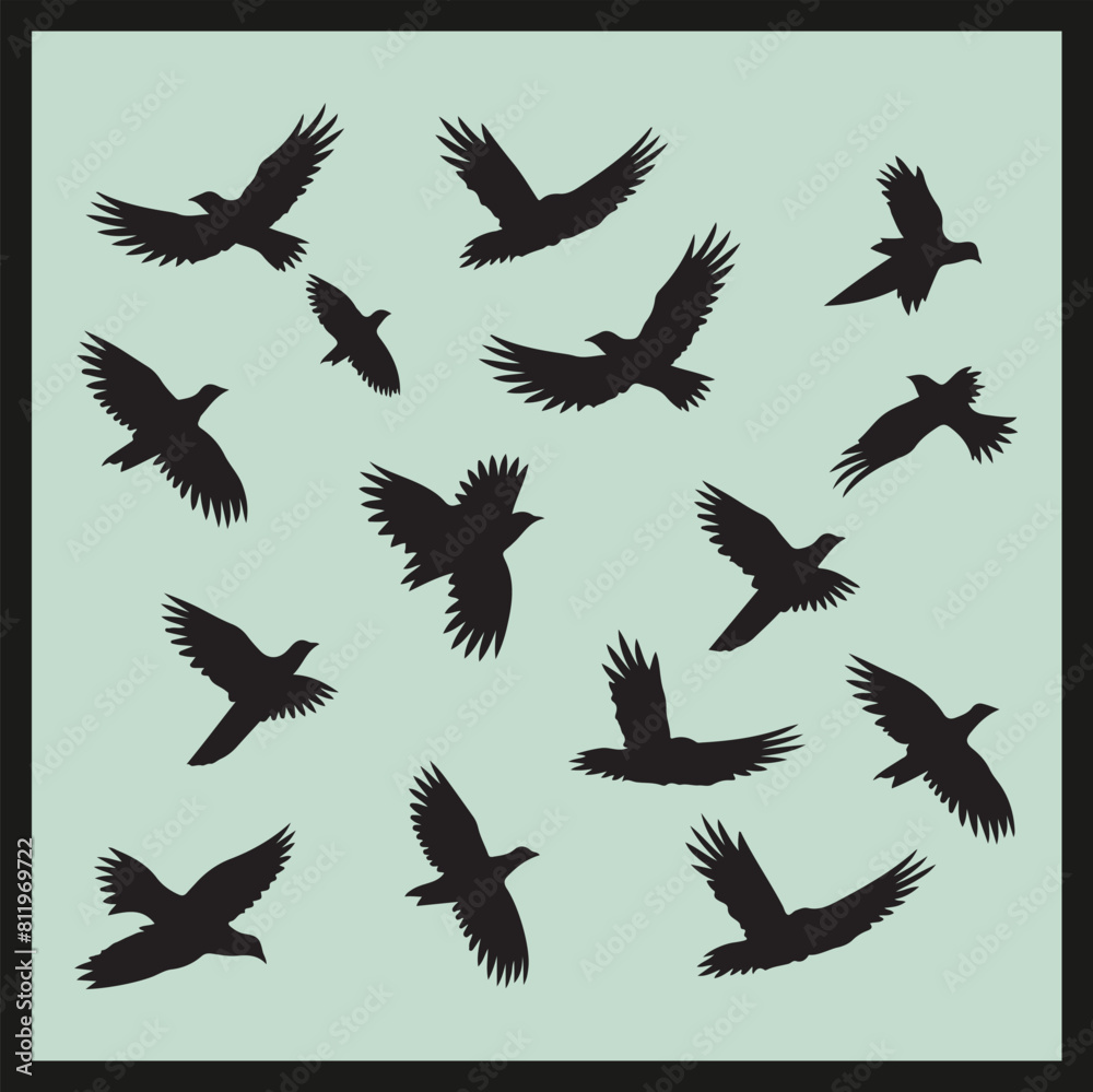 Obraz premium Flock of Birds black Silhouette vector 