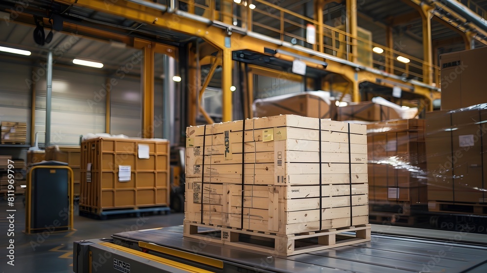 Organized Warehouse with Stacked Pallets and Cardboard Boxes Ready for Shipment Organized Warehouse with Stacked Pallets and Cardboard Boxes Ready for Shipment
