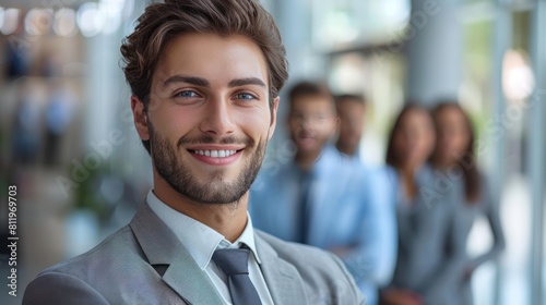 Confident Young Businessman Leading Team of Professionals