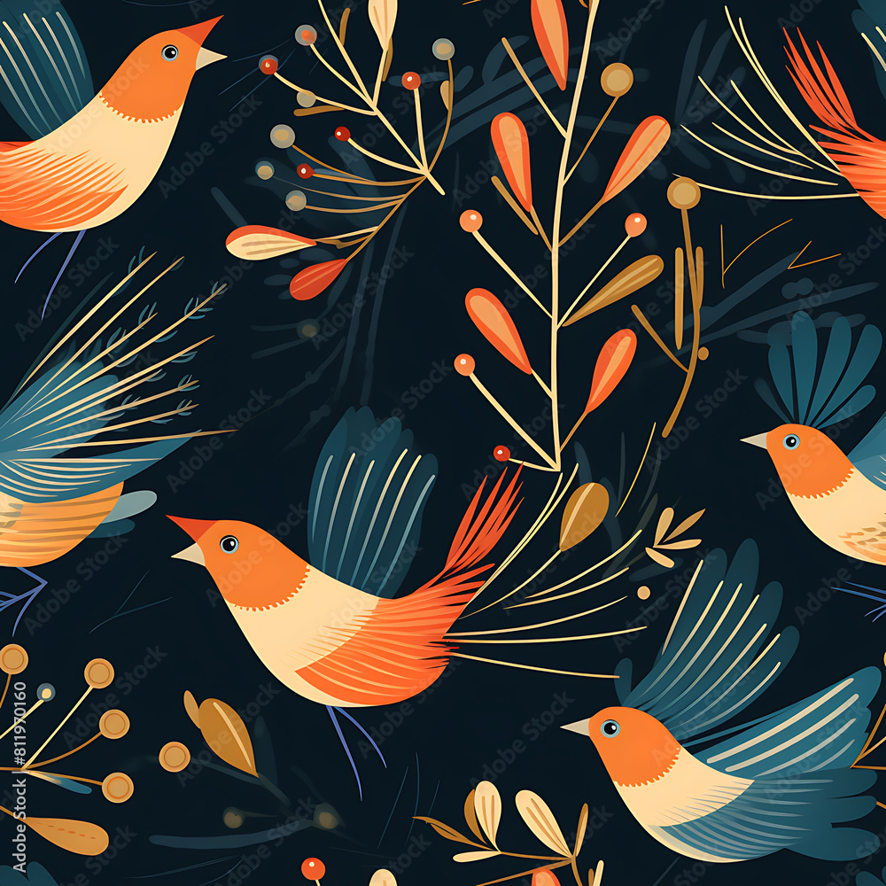 Fototapeta premium Bird digital art seamless pattern, the design for apply a variety of graphic works