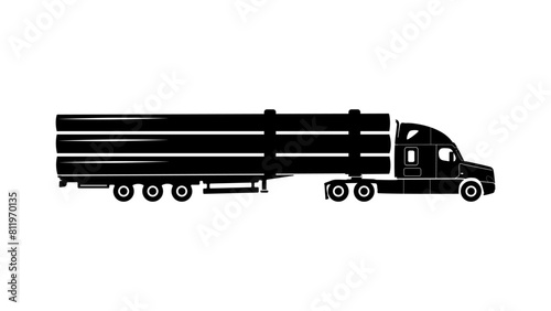 truck with pipes, black isolated silhouette