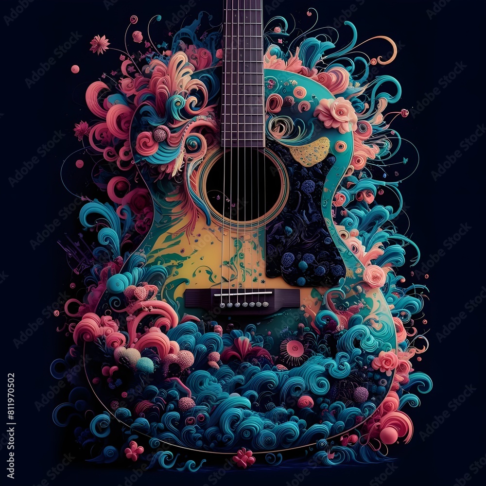 Fototapeta premium Guitar with wings. Generative ai 