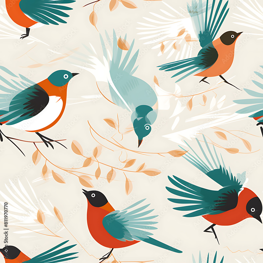 Fototapeta premium Bird digital art seamless pattern, the design for apply a variety of graphic works