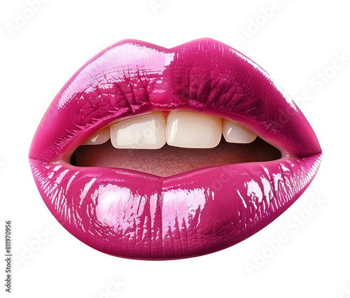 Bright pink lips isolated on transparent background