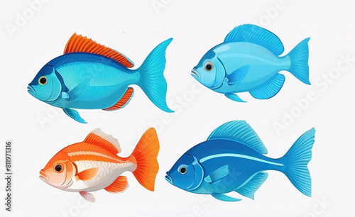 Fish beautiful collection sea set vector. isolated on white background