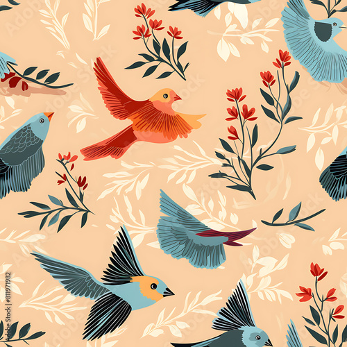 Bird digital art seamless pattern  the design for apply a variety of graphic works