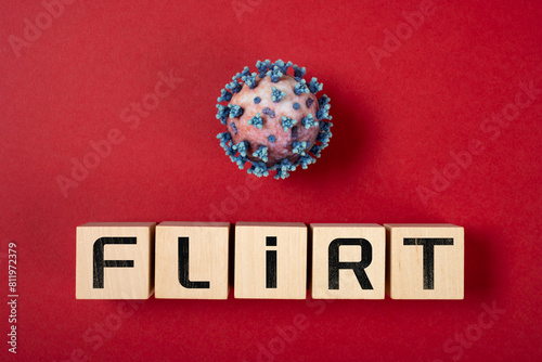 coronavirus and FLiRT variant on a red background