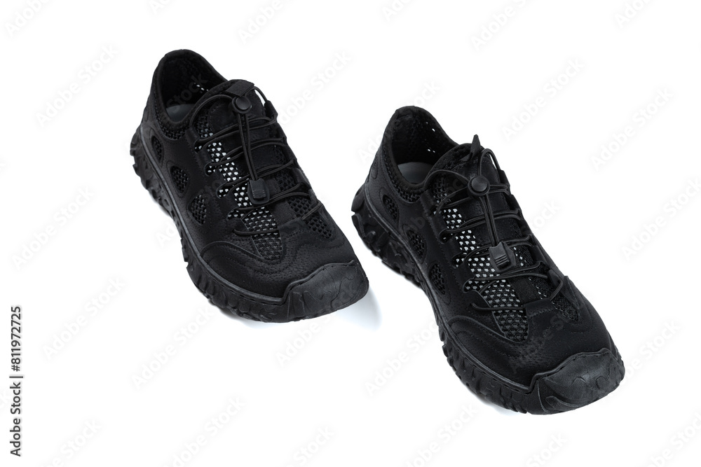 black ventilated sports shoes for men on white background black ventilated sports shoes for men on white background