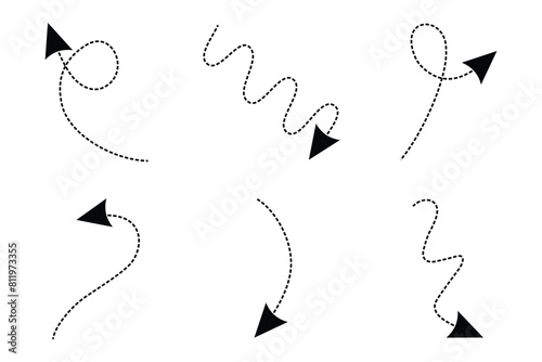 Dashed Arrow Direction Shape Curved Line Pictogram Symbol Visual Illustration Set