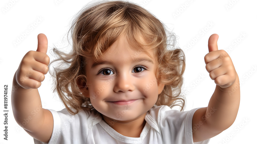 A toddler giving a thumbs up isolated on transparent