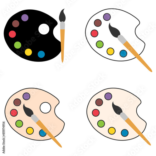 Set of Flat art tool palette paints color, artist web design graphic vector illustration