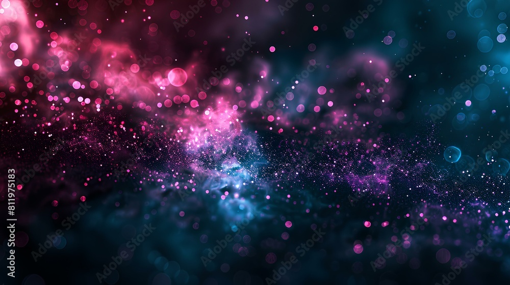 Abstract background with colorful glowing particles.