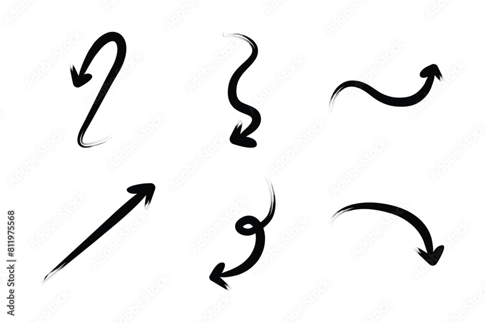 Brush Arrow Direction Shape Curved Line Pictogram Symbol Visual Illustration Set Brush Arrow Direction Shape Curved Line Pictogram Symbol Visual Illustration Set
