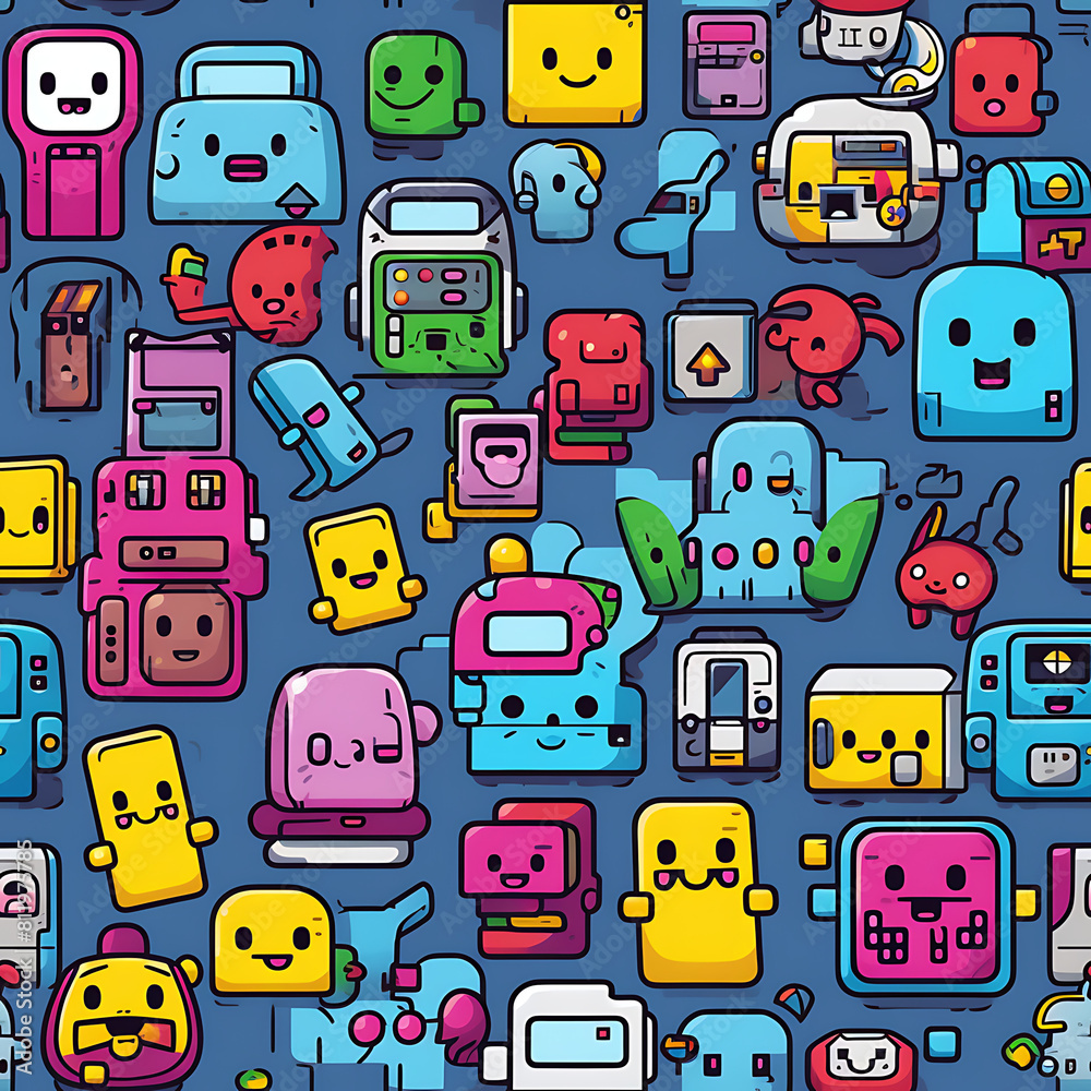 8 bits digital game art seamless pattern, the design for apply a variety of graphic works