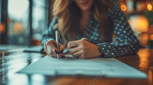 Businesswoman Signing Contract: Exec Director Signs Important Document with Team Witnessing photo