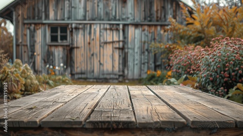 An idyllic Rustic Farm Podium set against a charming Country Barn Background, perfect for showcasing organic produce.