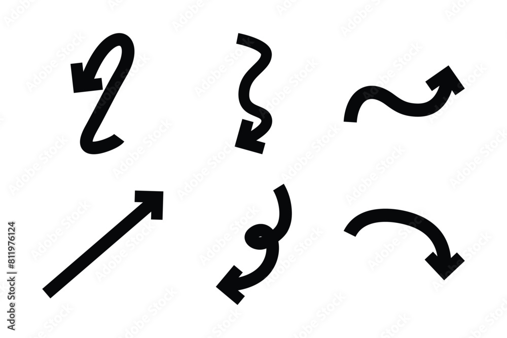 Bold Arrow Direction Shape Curved Line Pictogram Symbol Visual Illustration Set Bold Arrow Direction Shape Curved Line Pictogram Symbol Visual Illustration Set