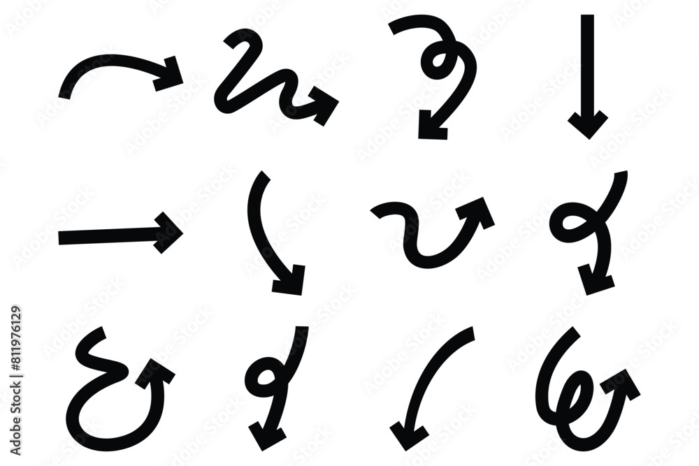 Bold Arrow Direction Shape Curved Line Pictogram Symbol Visual Illustration Set Bold Arrow Direction Shape Curved Line Pictogram Symbol Visual Illustration Set