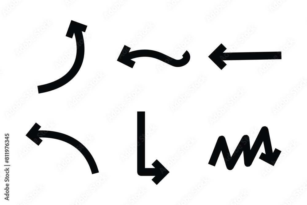 Fototapeta premium Bold Arrow Direction Shape Curved Line Pictogram Symbol Visual Illustration Set