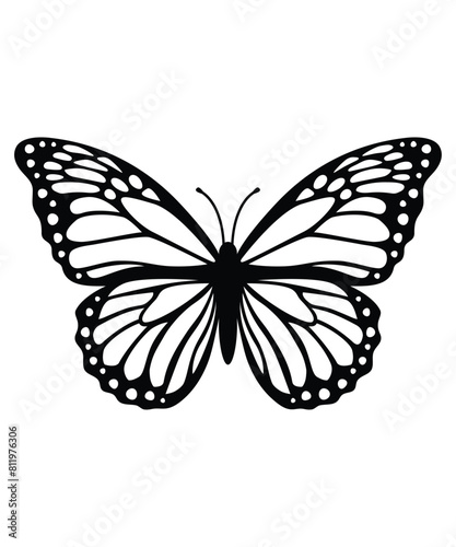 Set of butterflies outlines. Hand drawn illustration converted to vector