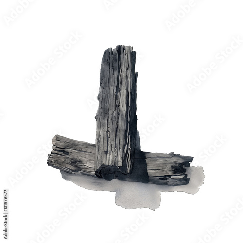 Watercolor illustration of high-grade charcoal produced from ubame oak (Quercus phillyraeoides) on white background photo