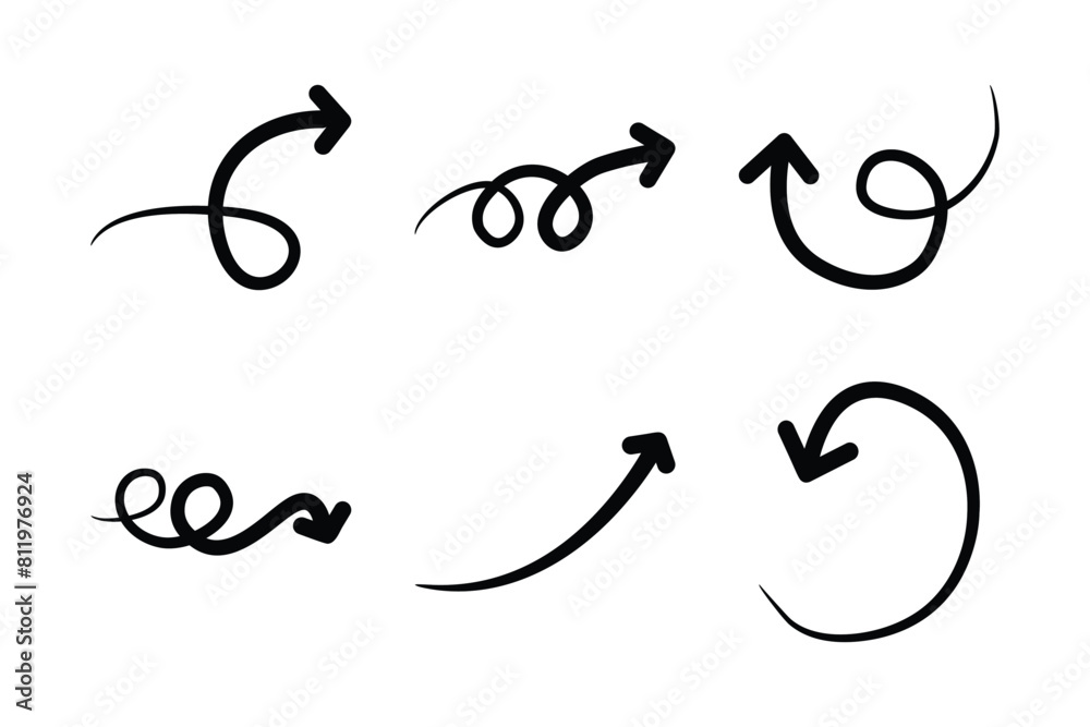 Hand drawn arrow Shape Curved Lines Set. Hand drawn arrow Shape Curved Lines Set.