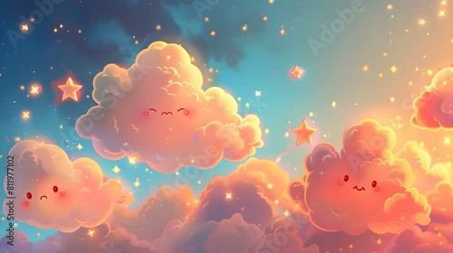 Whimsical Clouds and Twinkling Stars in a Dreamy Evening Sky