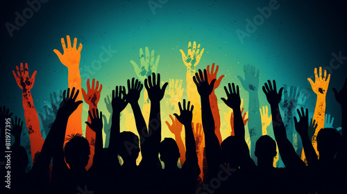 Unity in Diversity: Teamwork and Collaboration Concept with Raised Hands Illustration", "Celebrating Success: Applause and Unity in Volunteering Concert