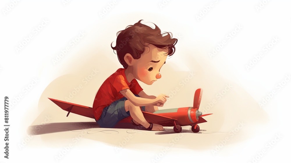 a young boy playing with a toy plane a young boy playing with a toy plane