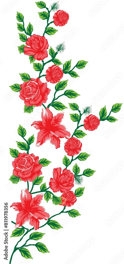 a bunch of red flowers on a white background.The arrangement exudes a sense of beauty and elegance, making it suitable for various decorative purposes such as textile prints, wallpapers, or greeting c a bunch of red flowers on a white background.The arrangement exudes a sense of beauty and elegance, making it suitable for various decorative purposes such as textile prints, wallpapers, or greeting c