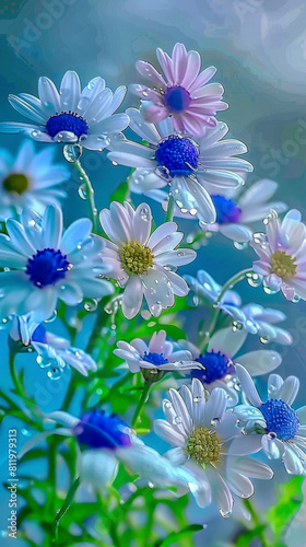 Blue white daisies