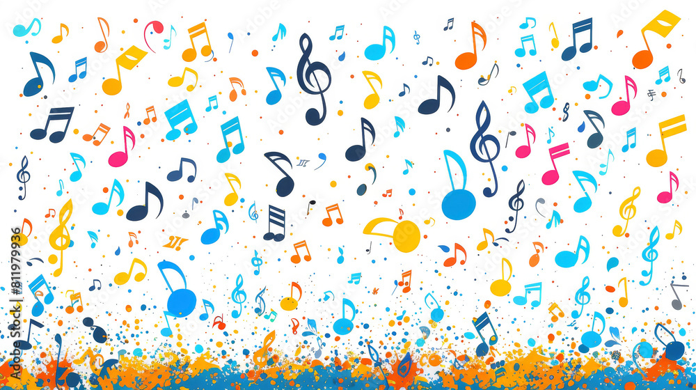 Colorful Music Notes Painting on White Background