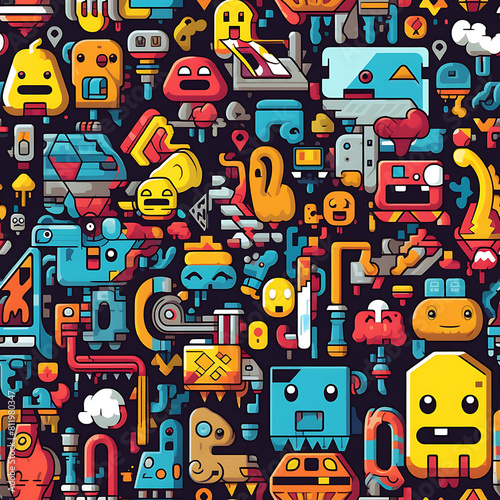 8 bits digital game art seamless pattern  the design for apply a variety of graphic works