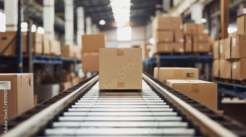 Warehouse Conveyor: Cardboard Boxes Shipping