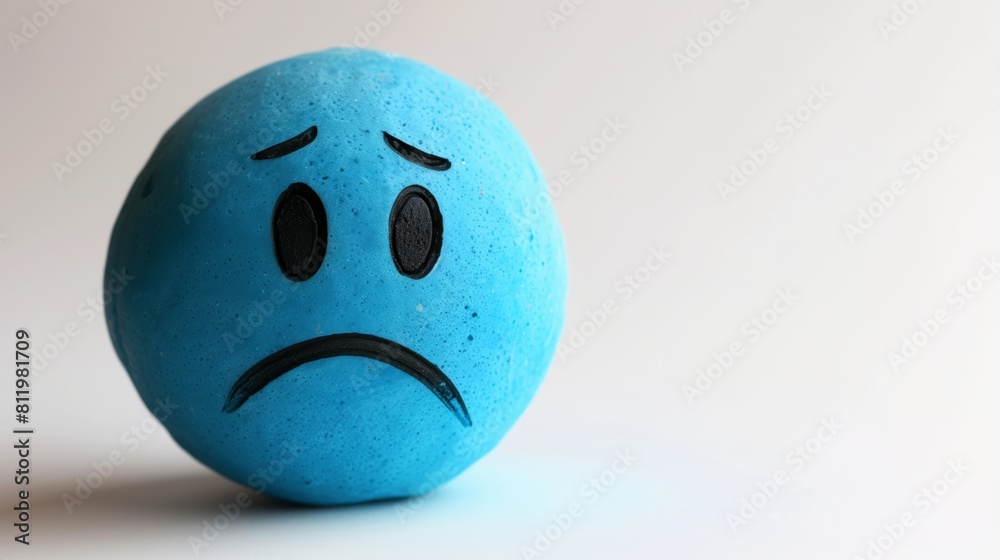 Blue emoji with sad face on white background, blue wistfulness Blue emoji with sad face on white background, blue wistfulness