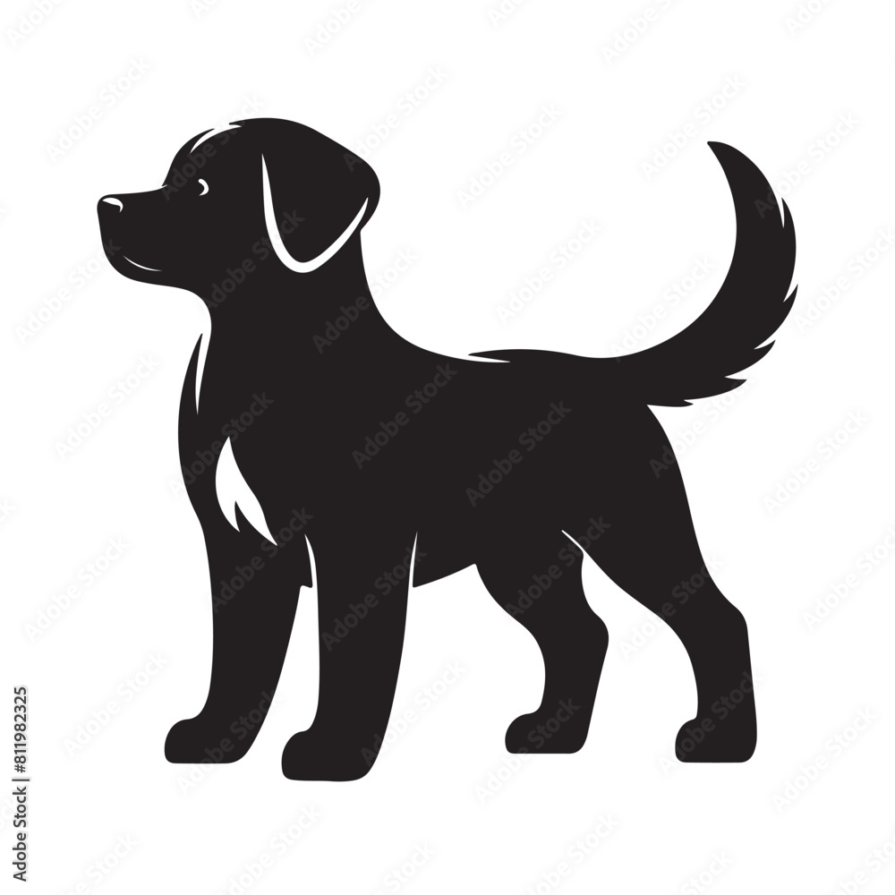 isolated black silhouette of a dog collection, Set of dog silhouette vector. Dogs and puppies in different breed, corgi, golden retriever, poses, sitting, standing, jump