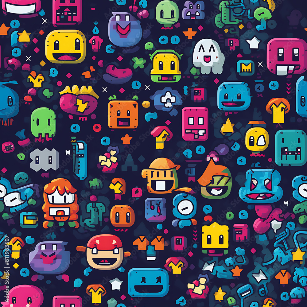 8 bits digital game art seamless pattern, the design for apply a variety of graphic works