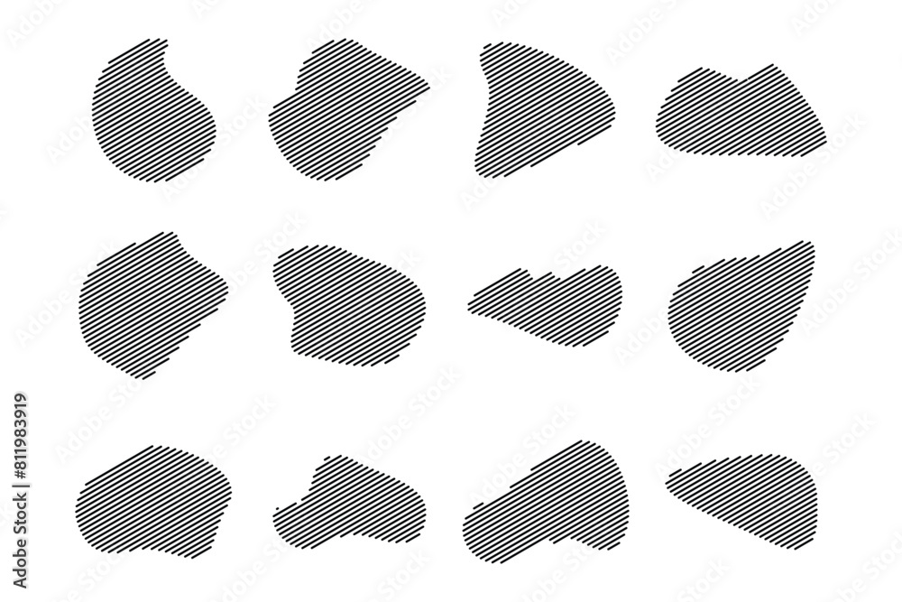 Blobs Abstract Fluid Shape Stripe lines Set Abstract Black Shapes Liquid Shape Elements Random Outline Fluid Shapes.