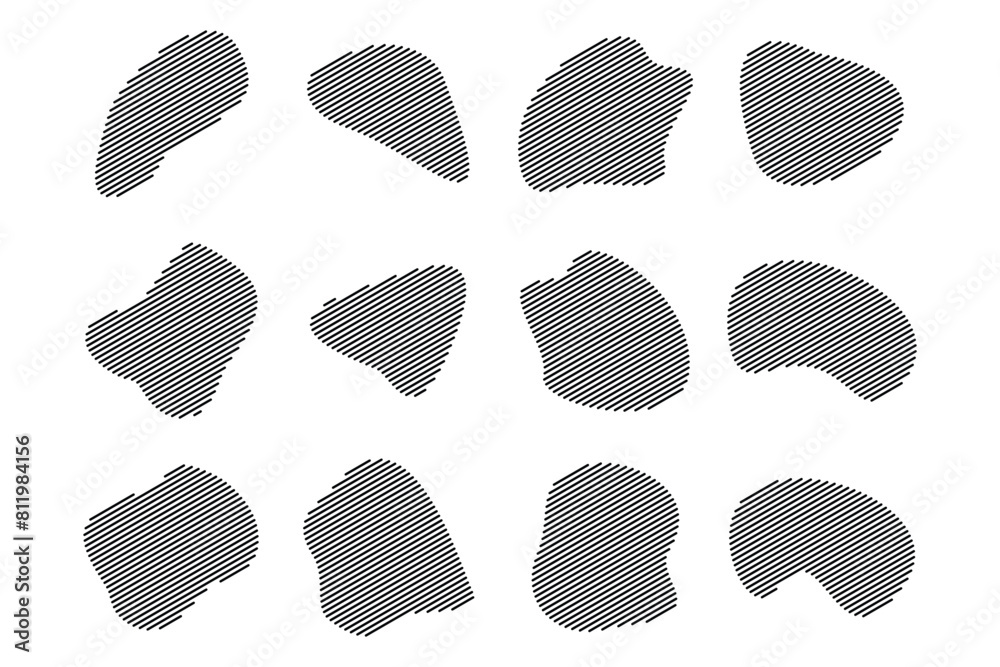 Blobs Abstract Fluid Shape Stripe lines Set Abstract Black Shapes Liquid Shape Elements Random Outline Fluid Shapes.