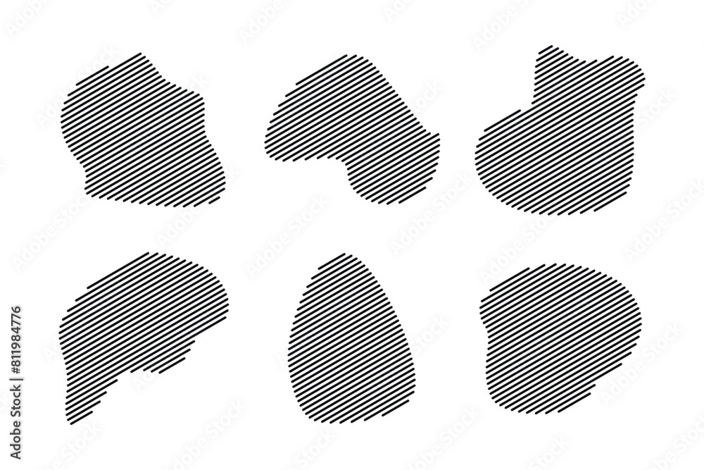 Blobs Abstract Fluid Shape Stripe lines Set Abstract Black Shapes Liquid Shape Elements Random Outline Fluid Shapes.