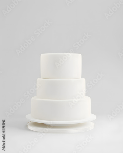 White pure three tier cake mock up front view isolated on white background.  photo