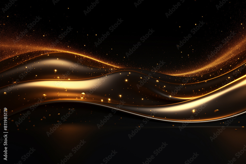 Modern gold wave line smooth and particle abstract on black background Modern gold wave line smooth and particle abstract on black background