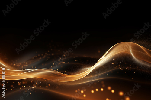 Modern gold wave line smooth and particle abstract on black background