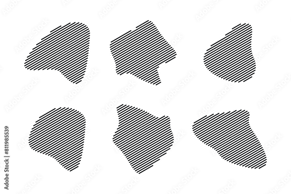 Blobs Abstract Fluid Shape Stripe lines Set Abstract Black Shapes Liquid Shape Elements Random Outline Fluid Shapes.