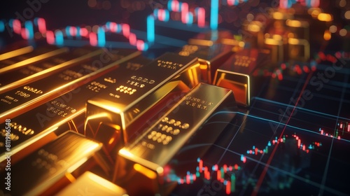 Graphs of stocks  gold prices  market fluctuations Trading  gold market  gold stocks  finance and investment  risk  profit  loss  selling  buying  stock market 