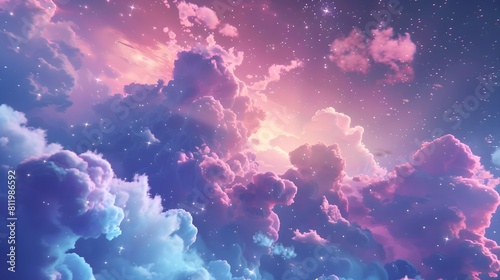 Captivating Cosmic Cloudscape Ethereal Night Sky with Glowing Celestial Formations