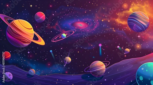Captivating Cosmic Landscape with Vibrant Planets and Glowing Nebulae in the Enchanting Universe