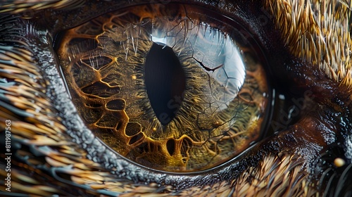 close up of an eye of a lion