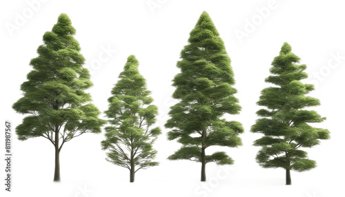 Diverse green trees isolated on a white backdrop  showcasing nature variety on isolated with transparent concept
